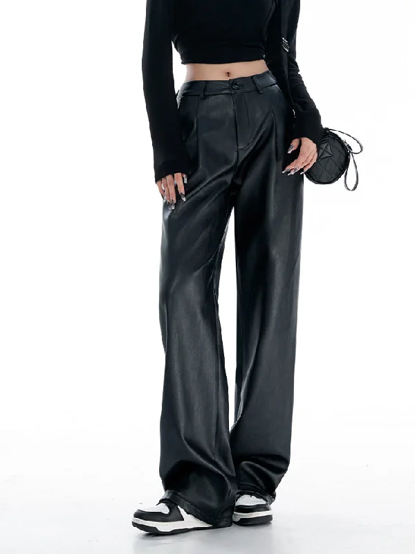 women's corduroy pantsBerryBetty - Comfort Club Faux Leather Straight Leg Pants