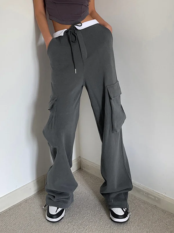 women's dress pantsBerryBetty - Contrast Waistband Cargo Sweatpants