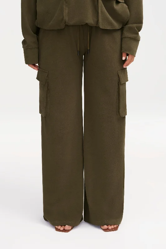 women's short pantsDemi Wide Leg Cargo Pocket Pants - Khaki Green