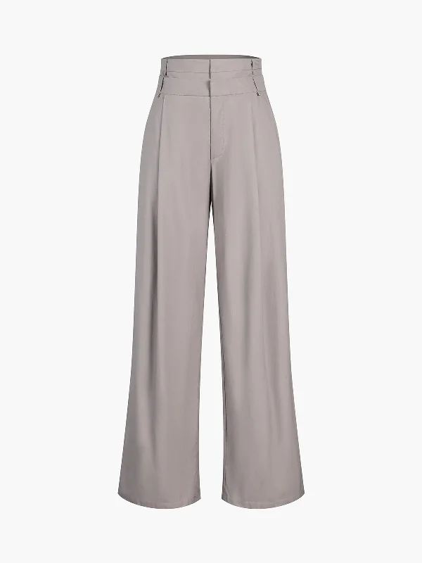 women's skinny pantsBerryBetty - Double Waistband Wide Leg Pants