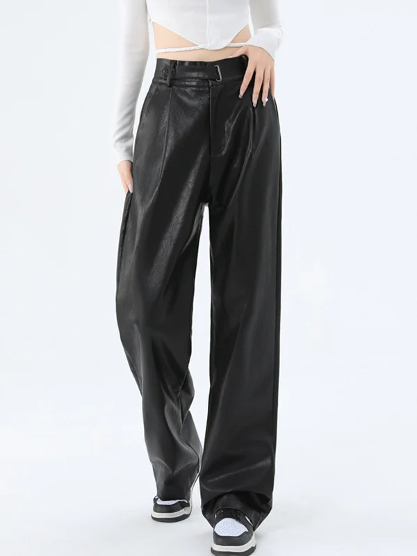 women's waterproof pantsBerryBetty - Faux Leather Straight Leg Pants