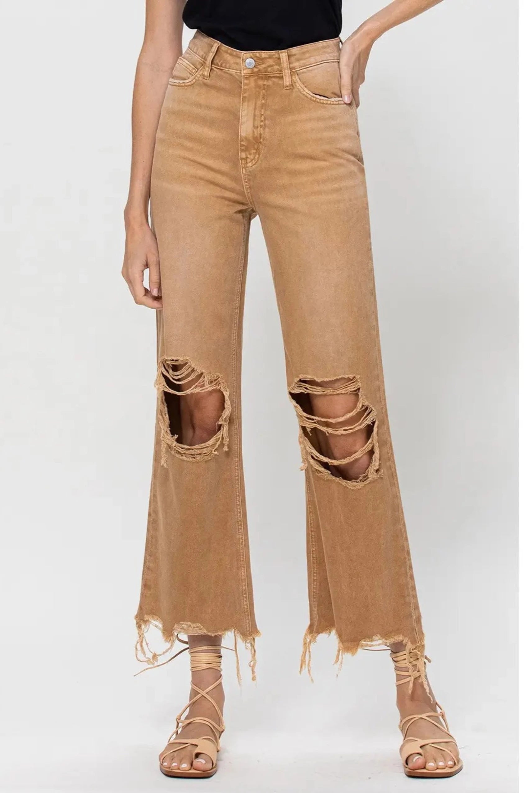 women's running pantsHappy Place 90's Crop Flare Jeans - Camel - Restock!