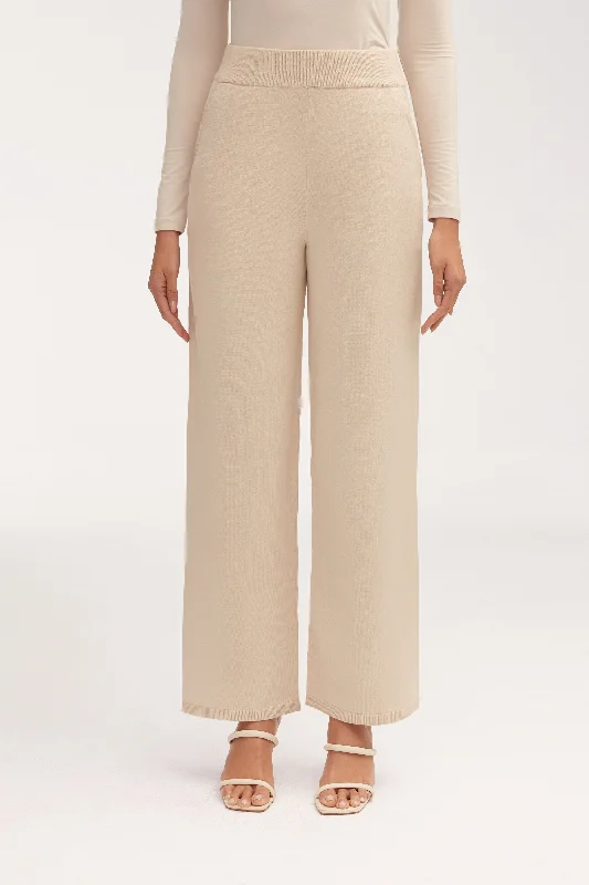 women's distressed pantsJess Knit Wide Leg Pants - Beige