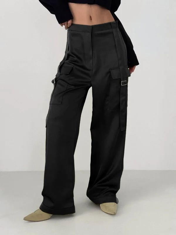 women's cashmere pantsBerryBetty - Live It Up Satin Cargo Parachute Pants