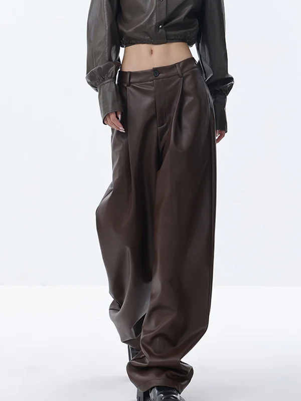 women's summer pantsBerryBetty - Meet You There Faux Leather Wide Leg Pants