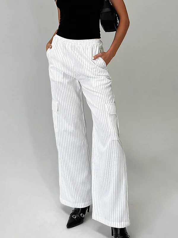 women's cashmere pantsBerryBetty - Pinstripe Pockets Cargo Pants