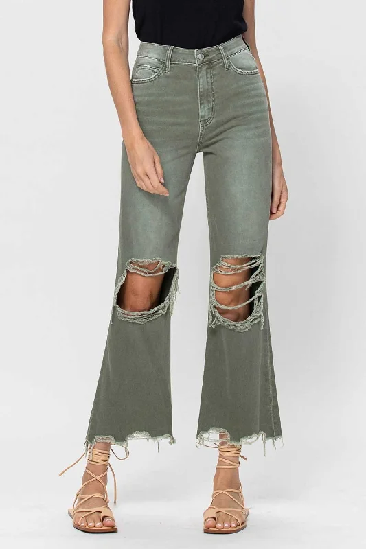 women's sophisticated pantsHappy Place 90's Crop Flare Jeans - Army Green