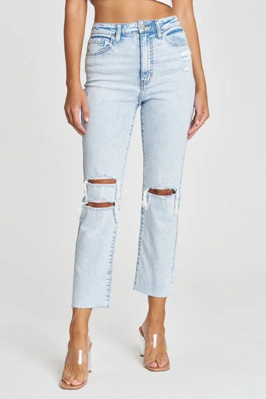 women's winter pantsReign High Rise Distressed Straight Jeans - SALE