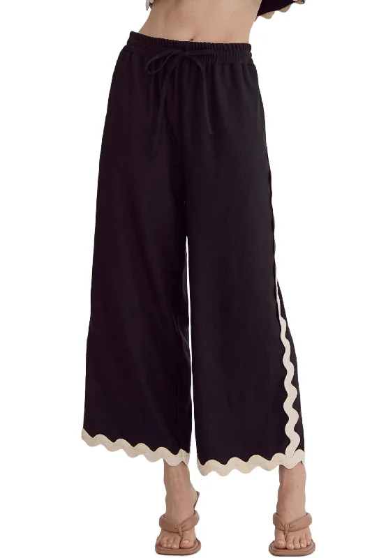 women's striped pantsRic Rac Wide Leg Trousers In Black