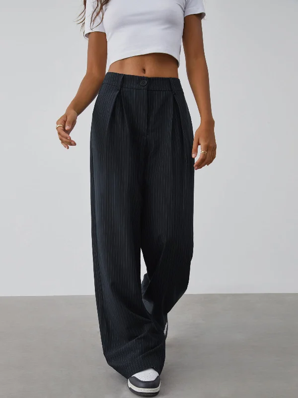 women's warm pantsBerryBetty - Shock Value Pinstripe Wide Leg Dress Pants