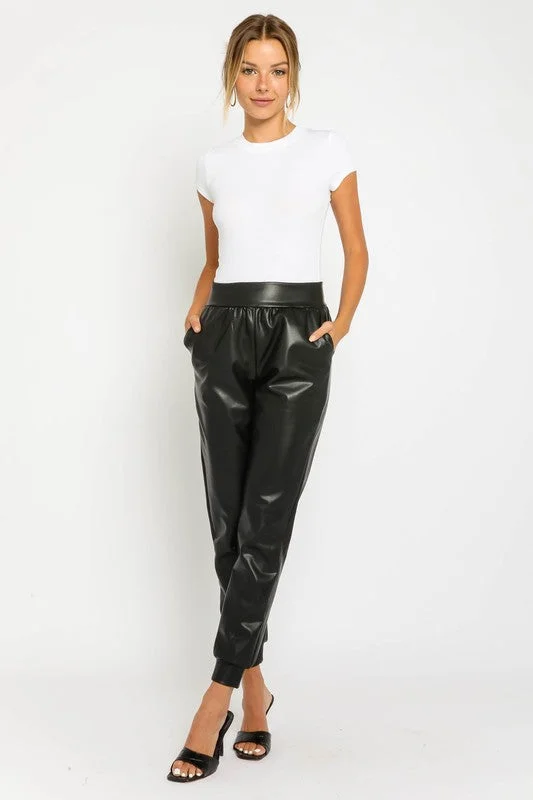 women's classic pantsSo She Said Faux Leather Joggers