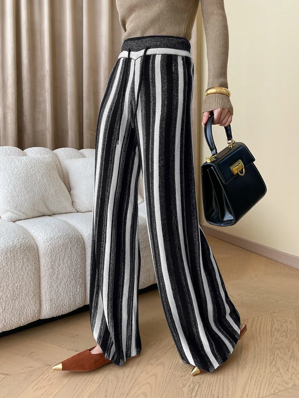 women's cropped pantsBerryBetty - Stripe Knit Wide Leg Pants