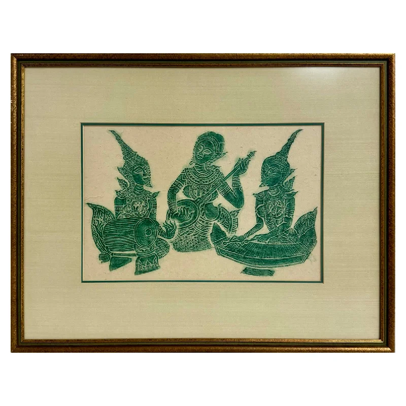 women's midi dressesAsian Temple Rubbing of Three Musicians