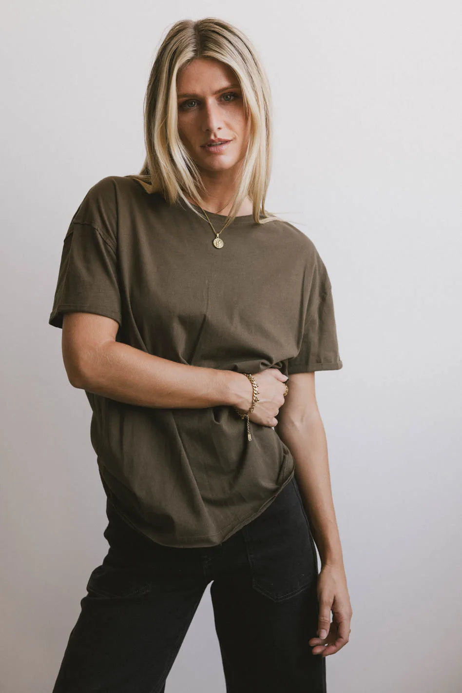 women's easy-to-wear dressesGunner Basic Tee in Dark Olive