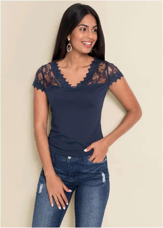 women's ethical fashion dressesLace Detail Tee - Navy