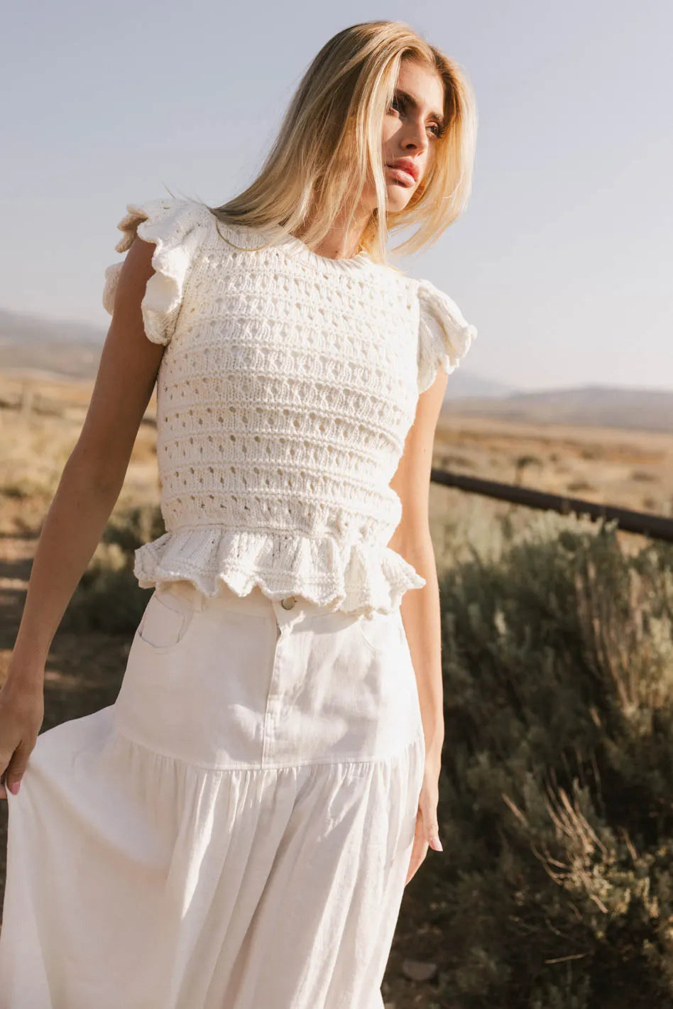 women's sustainable dressesShelly Ruffled Sweater Top in Ivory