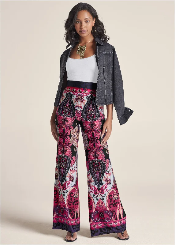 women's fair-trade dressesWide Leg Paisley Print Pant - Pink Multi