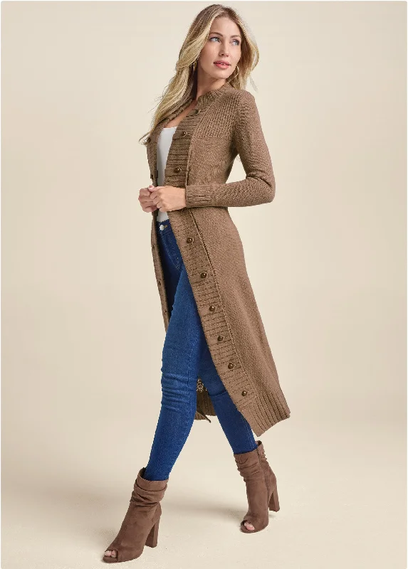 women's maternity dressesTab Button Detail Duster - Oatmeal