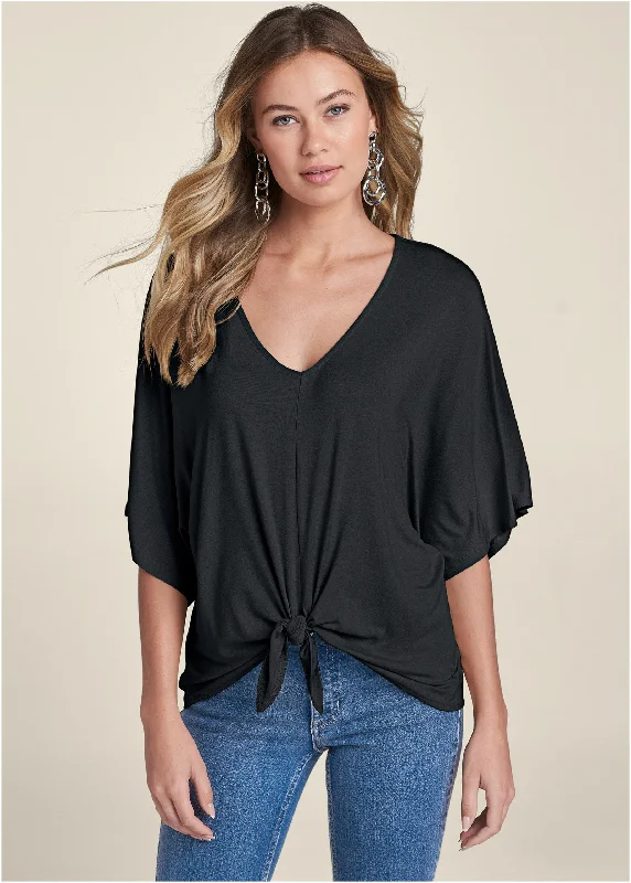 women's versatile dressesKnot Twist V-Neck Tee - Black