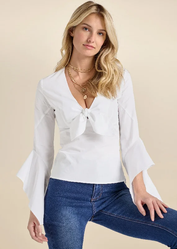 women's boho dressesFront-Tie Blouse  - White