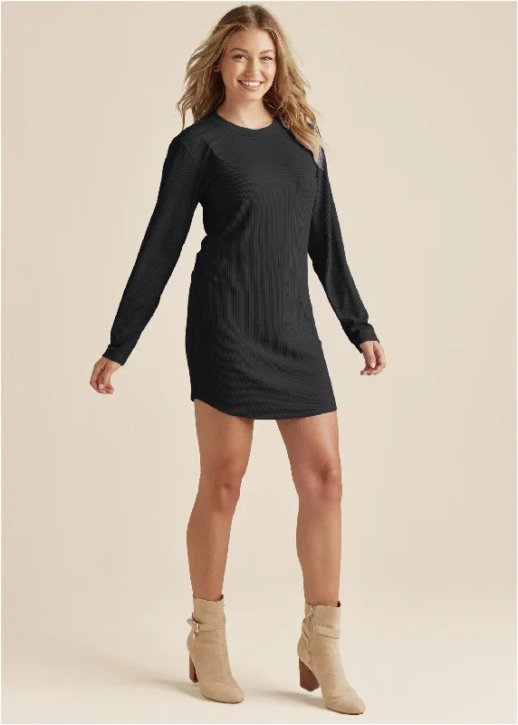 women's plus-size dressesRibbed T-Shirt Dress - Black