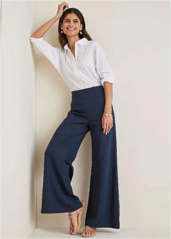 women's striped dressesSmoothing Ponte Wide-Leg Pants - Navy