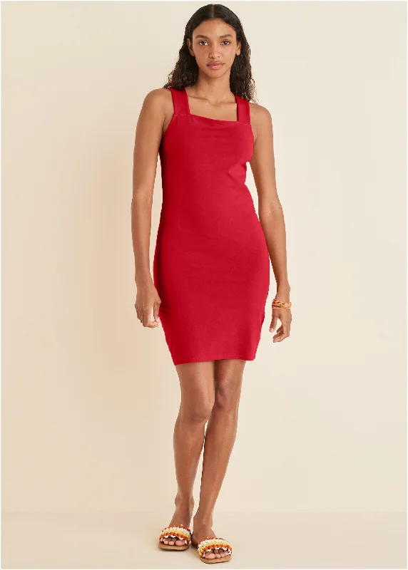 women's minimalist dressesSquare Neck Tank Dress - Red