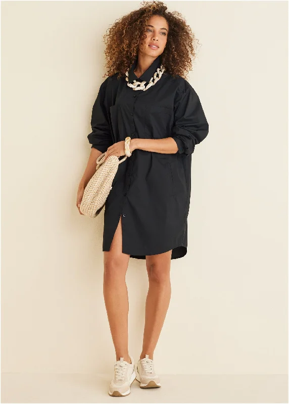 women's stretchy dressesShirt Dress - Black