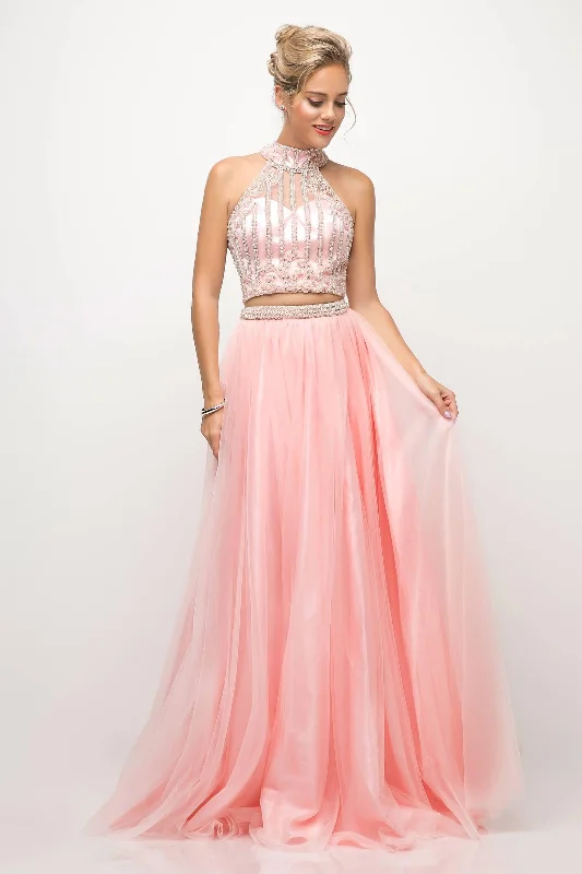 women's apple-shaped body dressesCinderella Divine CD8994 Long Ball Gown Beaded 2 Piece Prom Dress