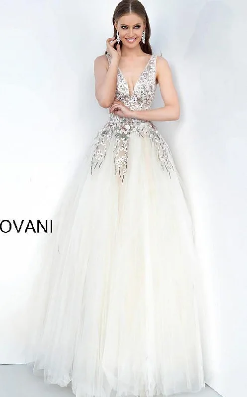 women's prom dressesJovani 1816 Multi Embellished V Neck Prom Ballgown