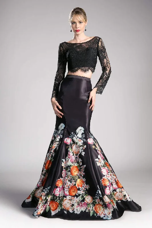 women's bodycon dressesCinderella Divine KC1800 Long Sleeve Two Piece Floral Mermaid Prom Gown