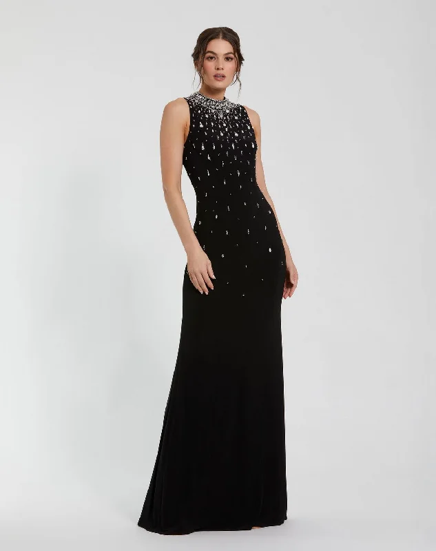 women's minimalist dressesMac Duggal 2260 Long Fitted Formal Prom Beaded Dress