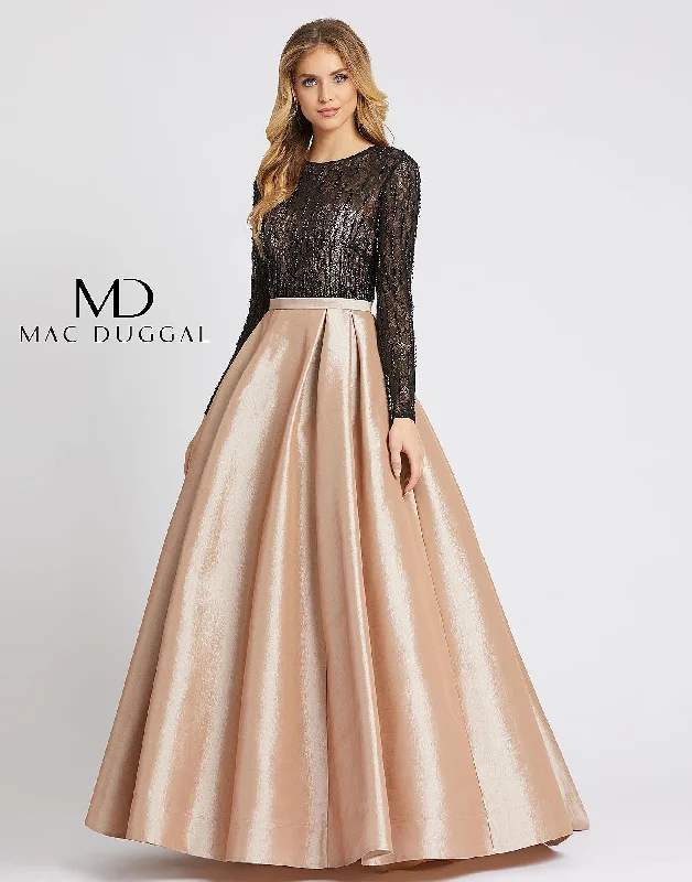 women's machine-washable dressesMac Duggal 12121 Prom Long Sleeve Satin Ball Gown