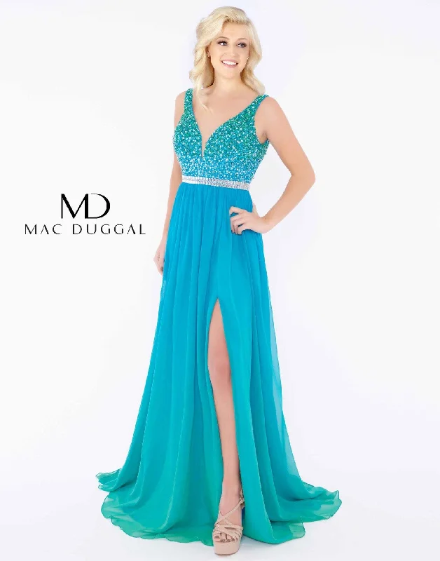 women's short-sleeved dressesMac Duggal 77587 Prom Long Sleeveless Chiffon Gown