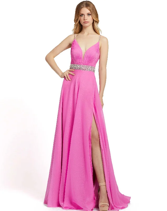 women's solid color dressesMac Duggal 48896 Prom Spaghetti Strap Long Dress