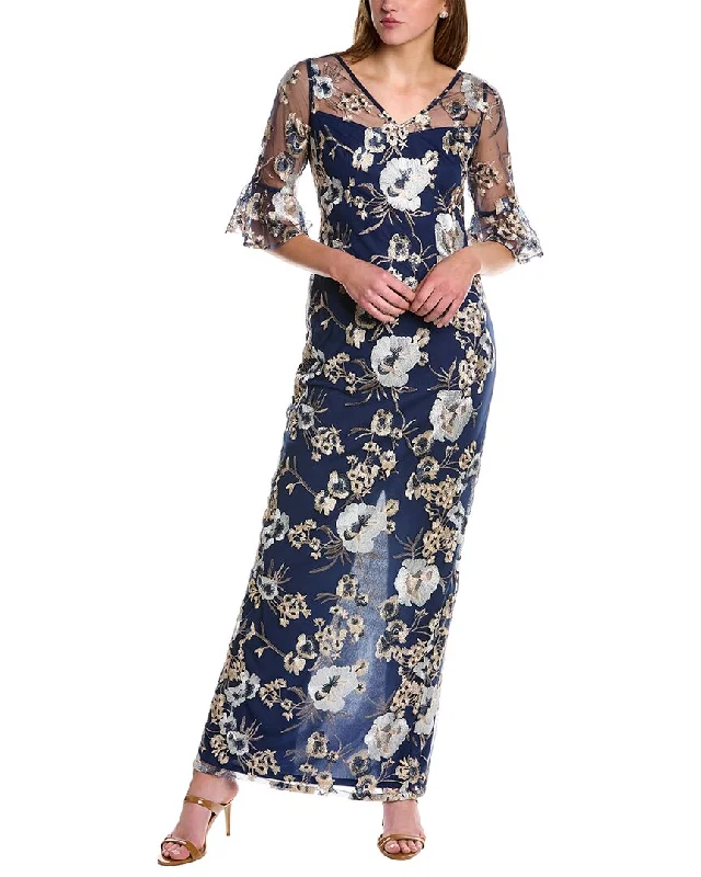 women's floral dressesAdrianna Papell Embroidered Column Gown