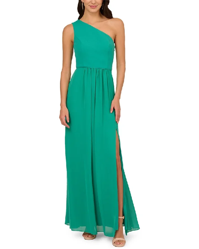 women's curve-hugging dressesAdrianna Papell One Shoulder Chiffon Gown