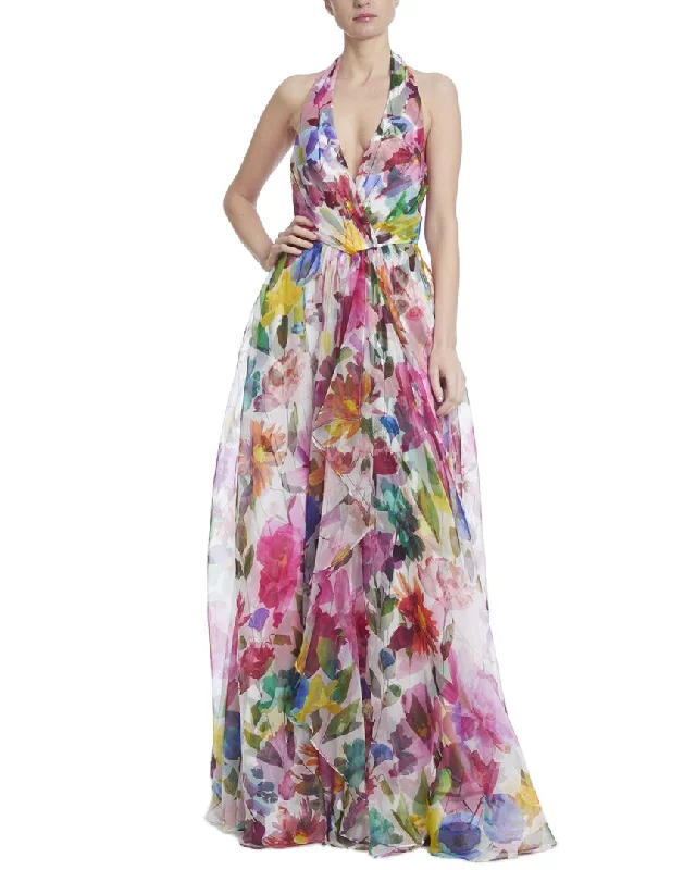 women's empire waist dressesBadgley Mischka Floral Organza Halter Gown