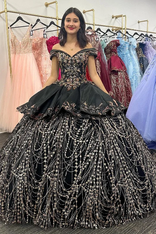 women's versatile dressesGlamorous Black Appliques Off-the-Shoulder Ball Gown