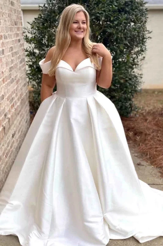 women's hourglass figure dressesPrincess White Off-the-Shoulder Bridal Gown