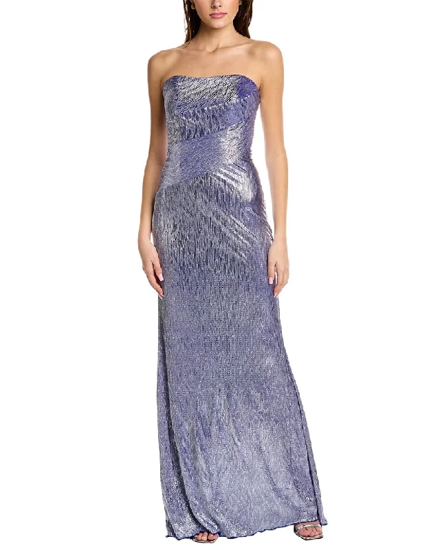 women's chiffon dressesRene Ruiz Strapless Metallic Knit Gown