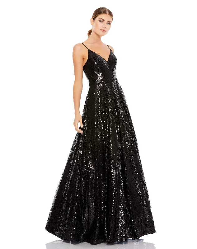 women's stretch dressesSequined Classic Sleeveless V Neck Ballgown