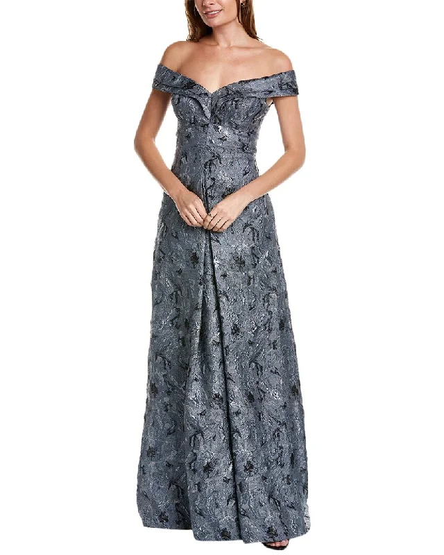 women's flutter-sleeved dressesTeri Jon by Rickie Freeman Off-The-Shoulder Jacquard Gown